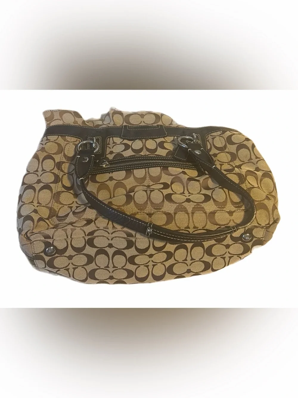 Coach Signature Penelope Canvas Tote in Khaki and Brown